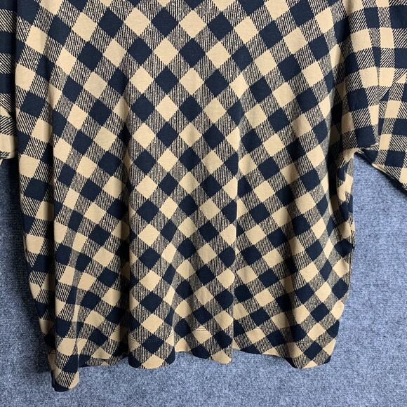 J Jill Check Crop Top Woman Tan  Black Drop Shoulder 3/4 Sleeve Soft Modal Blnd - Picture 3 of 14